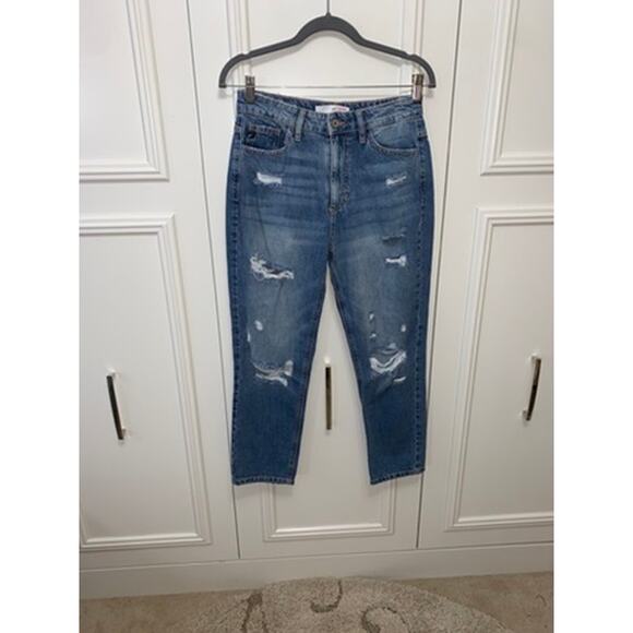 KanCan Women's High‎ Rise Distressed Straight Leg Jeans Size 3/25 Blue - Picture 1 of 8